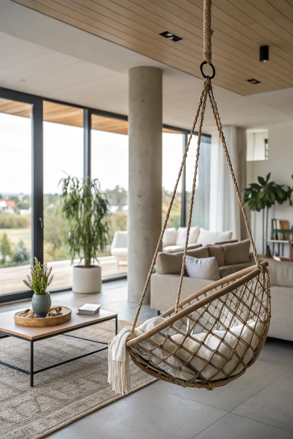 An indoor swing adds a playful element to your home.