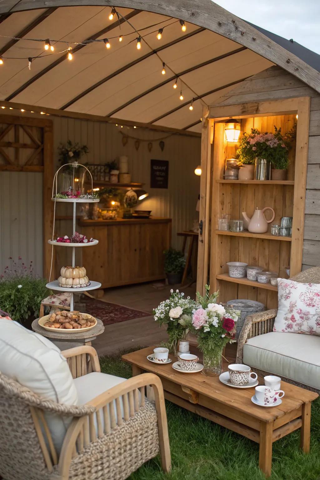 Savor a peaceful tea experience in a shed tea room.