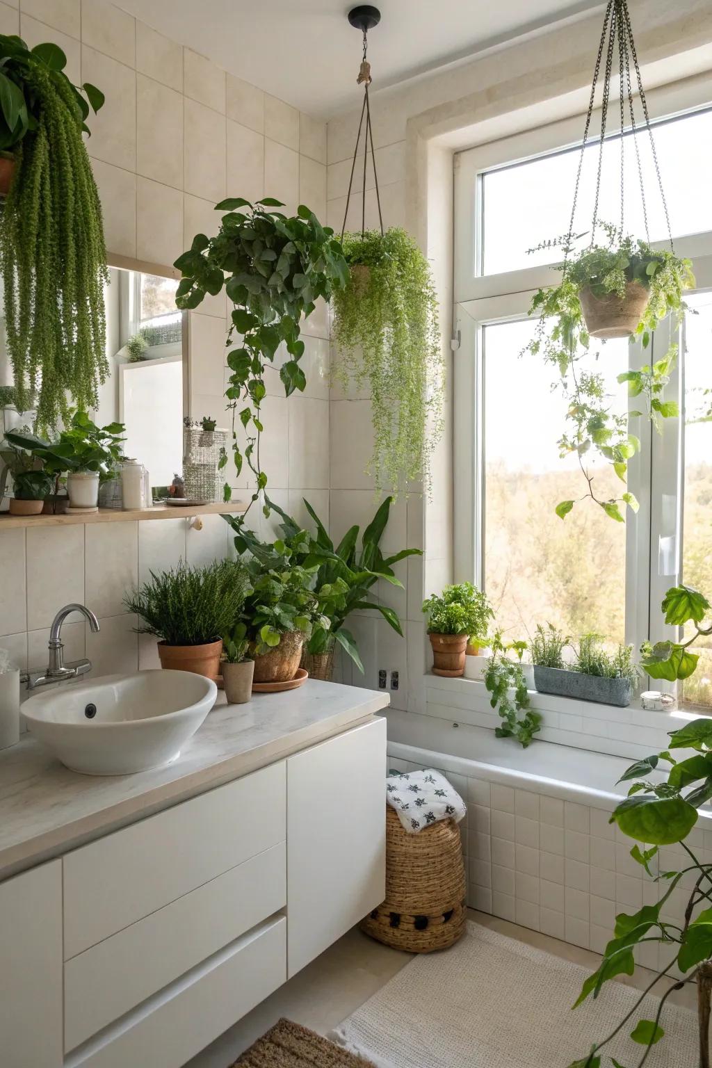 Foliage injecting a fresh element into a cottage bathroom