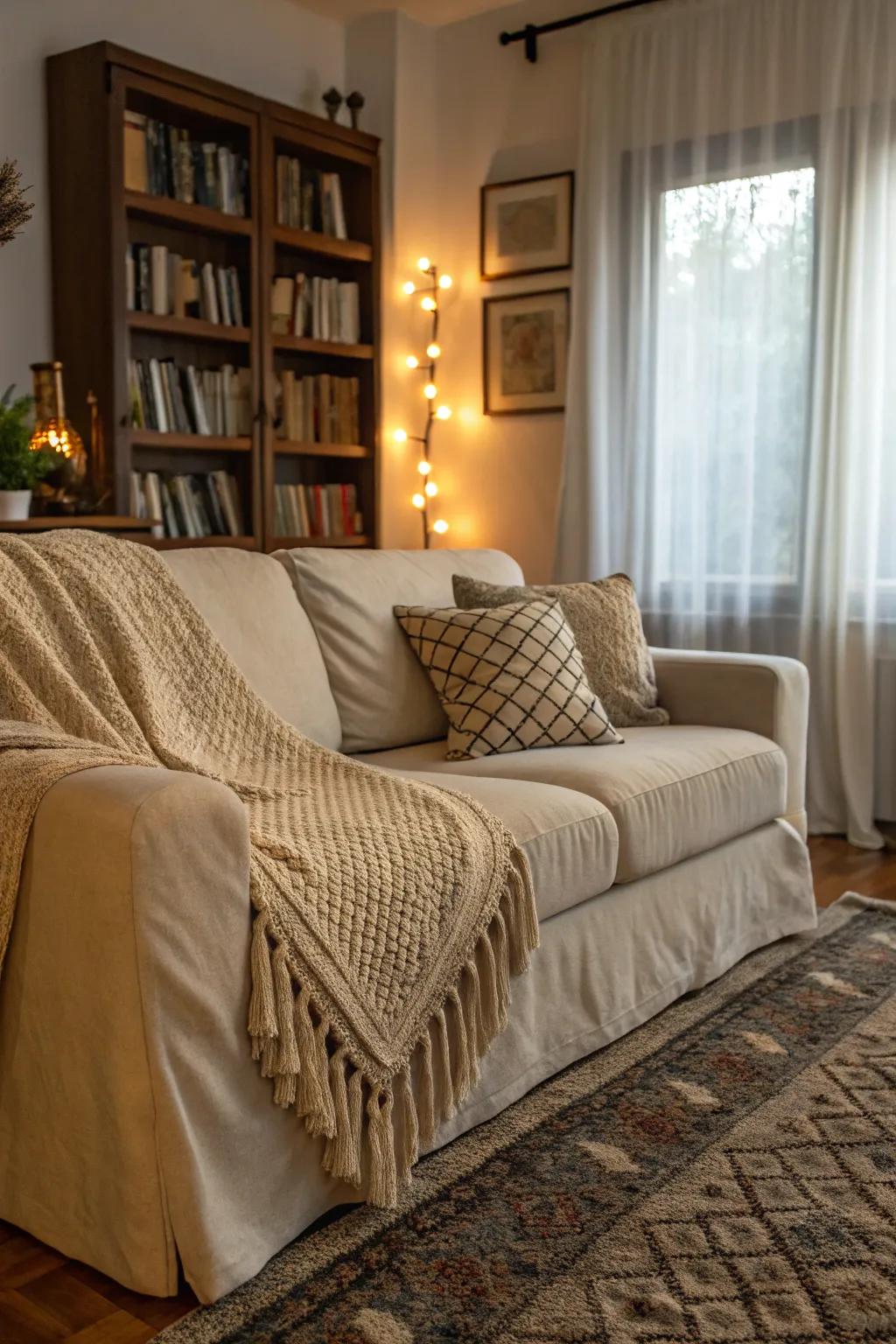 Layering textures enhances the visual appeal of your sofa.