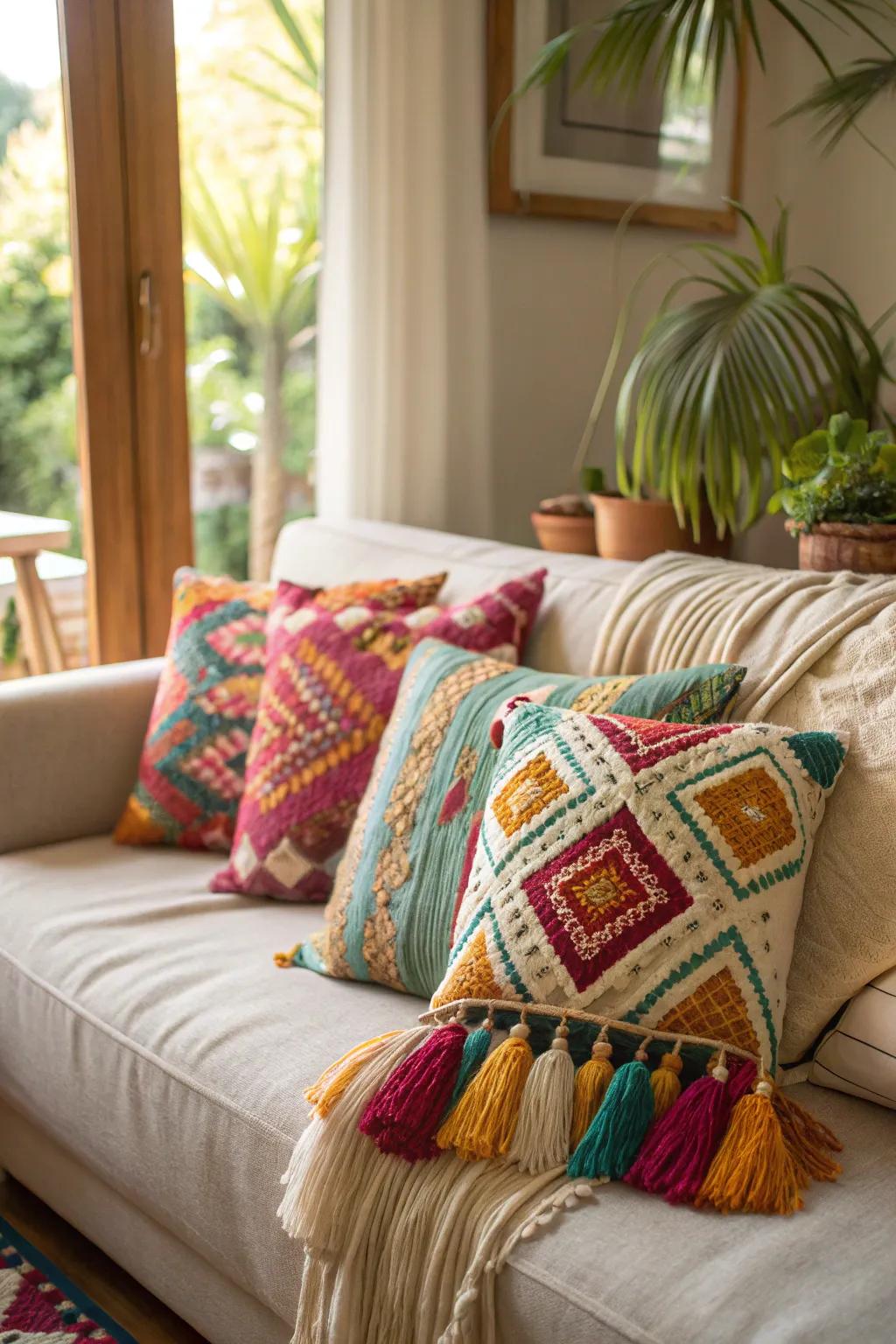 Bohemian cushions carry a chilled-out, diverse attraction.