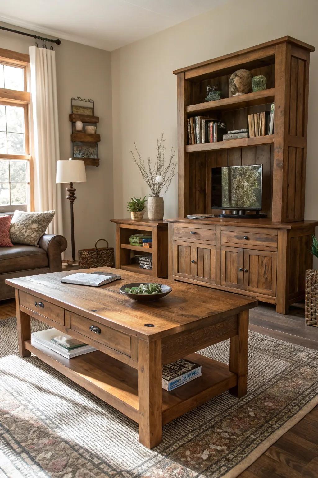 Wooden elements bring in rustic charm and warmth.