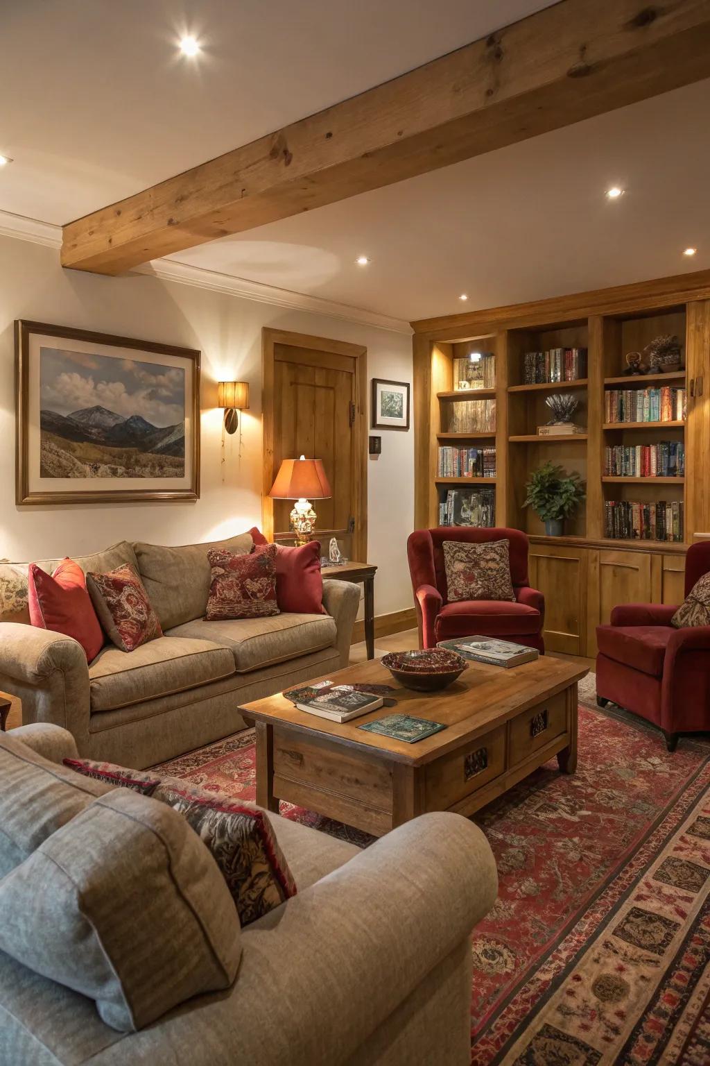 Plush sofas and soft chairs make a living room welcoming.