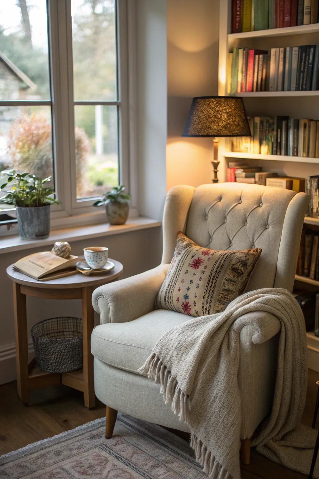 A convenient side table is perfect for keeping essentials within arm's reach.