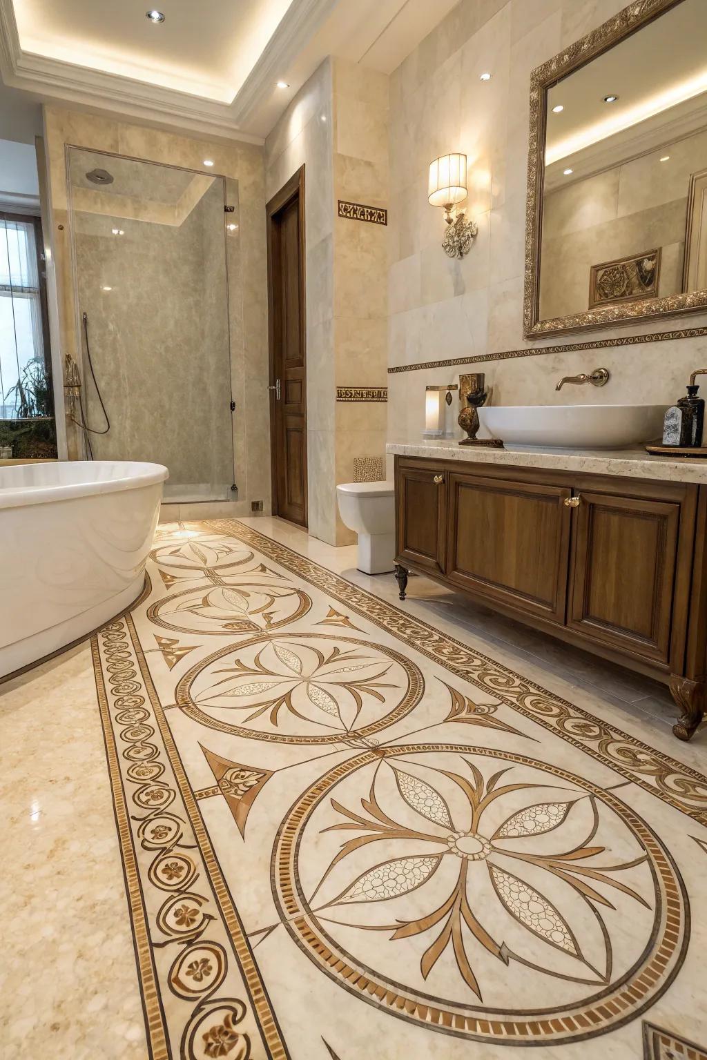 Elaborate decking layouts with crema marfil create a distinctive sophistication.