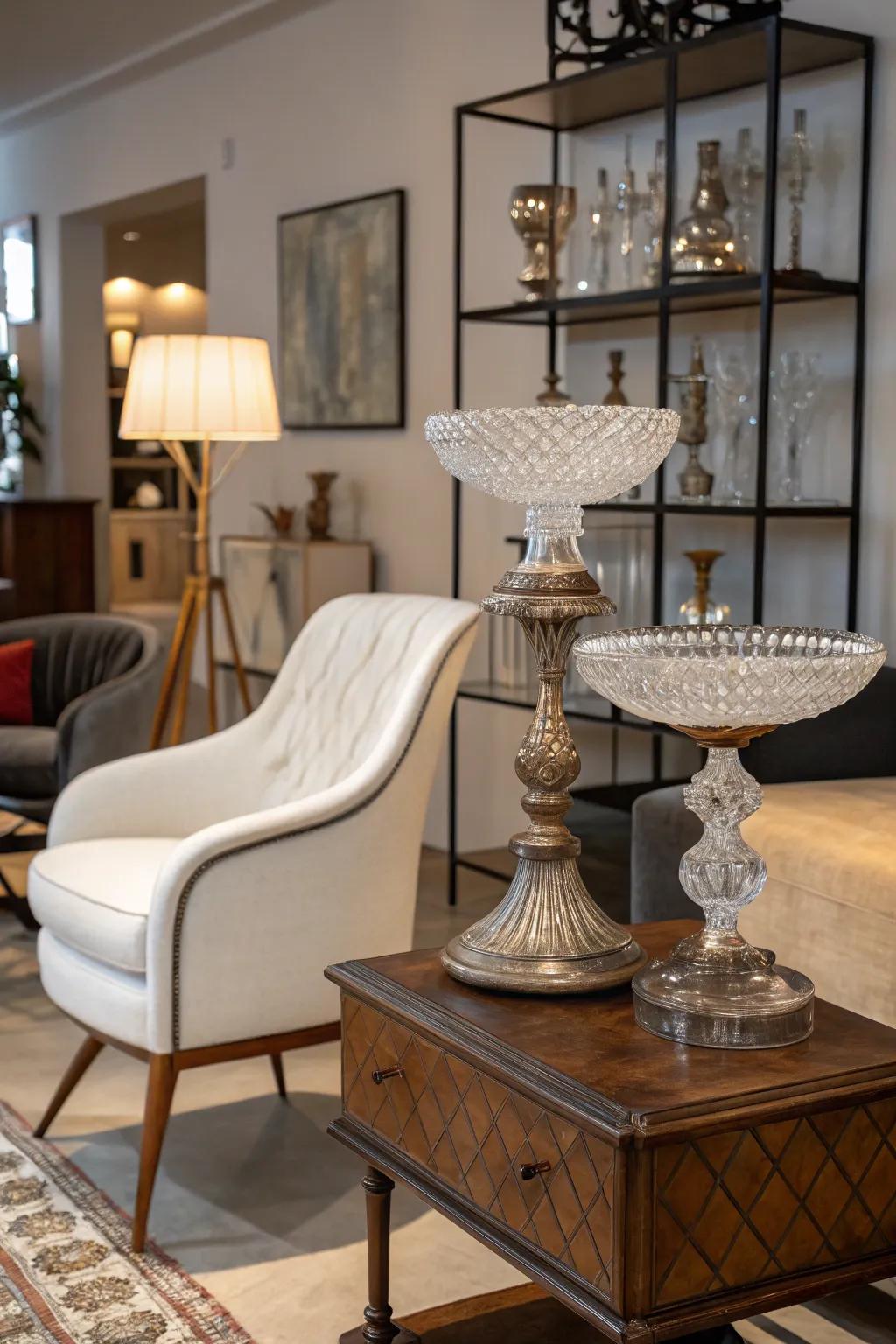 A blend of streamlined and antique fixtures can fashion a chic yet timeless visage.