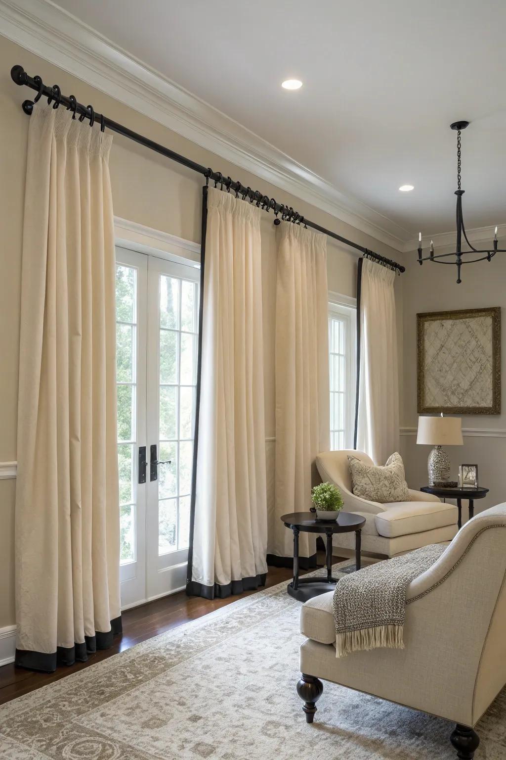 Black curtain rods offer a bold, sophisticated contrast in any space.