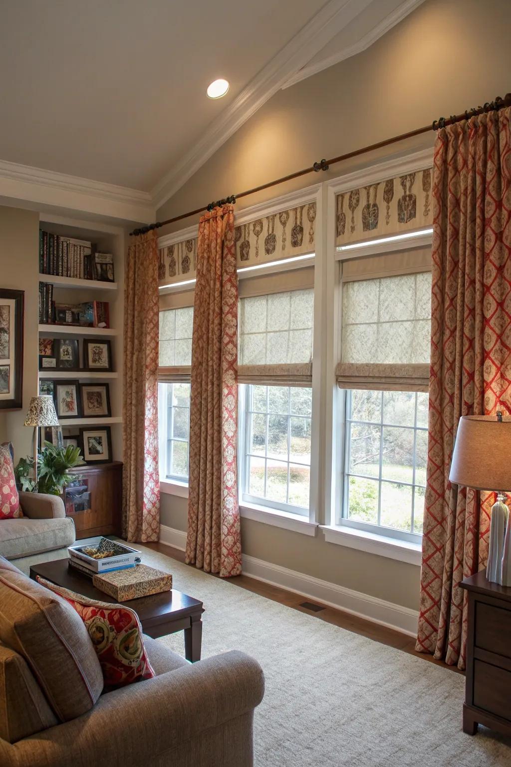 Functional and beautiful curtains enhance living spaces with multiple windows.