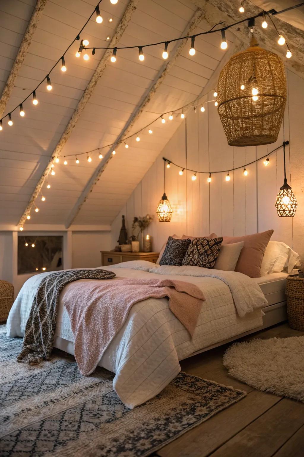 Inventive illumination beautifully alters the room's ambiance.