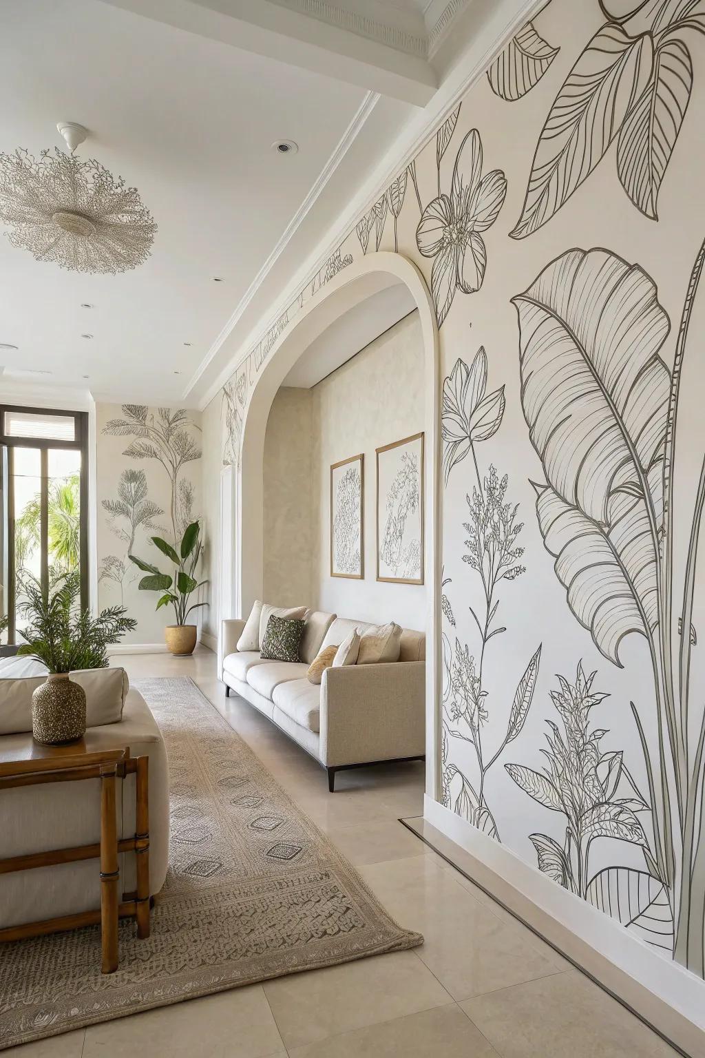 Botanical outline artwork injecting sophistication and timelessness.