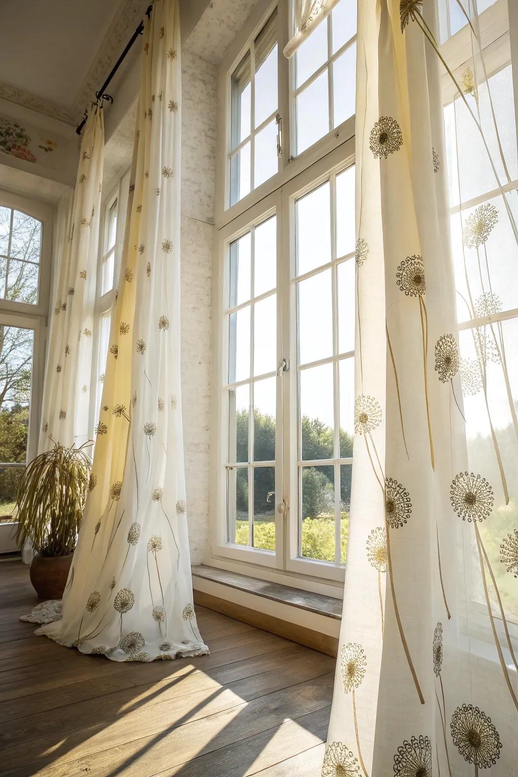 Patterned window treatments bring fleabanes to your windows.