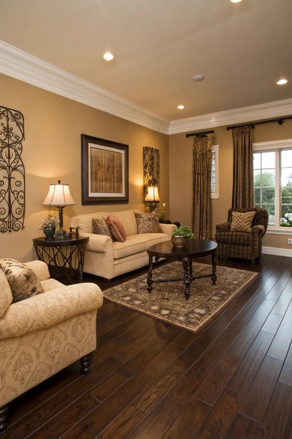 Soft tan walls create a warm and inviting space.