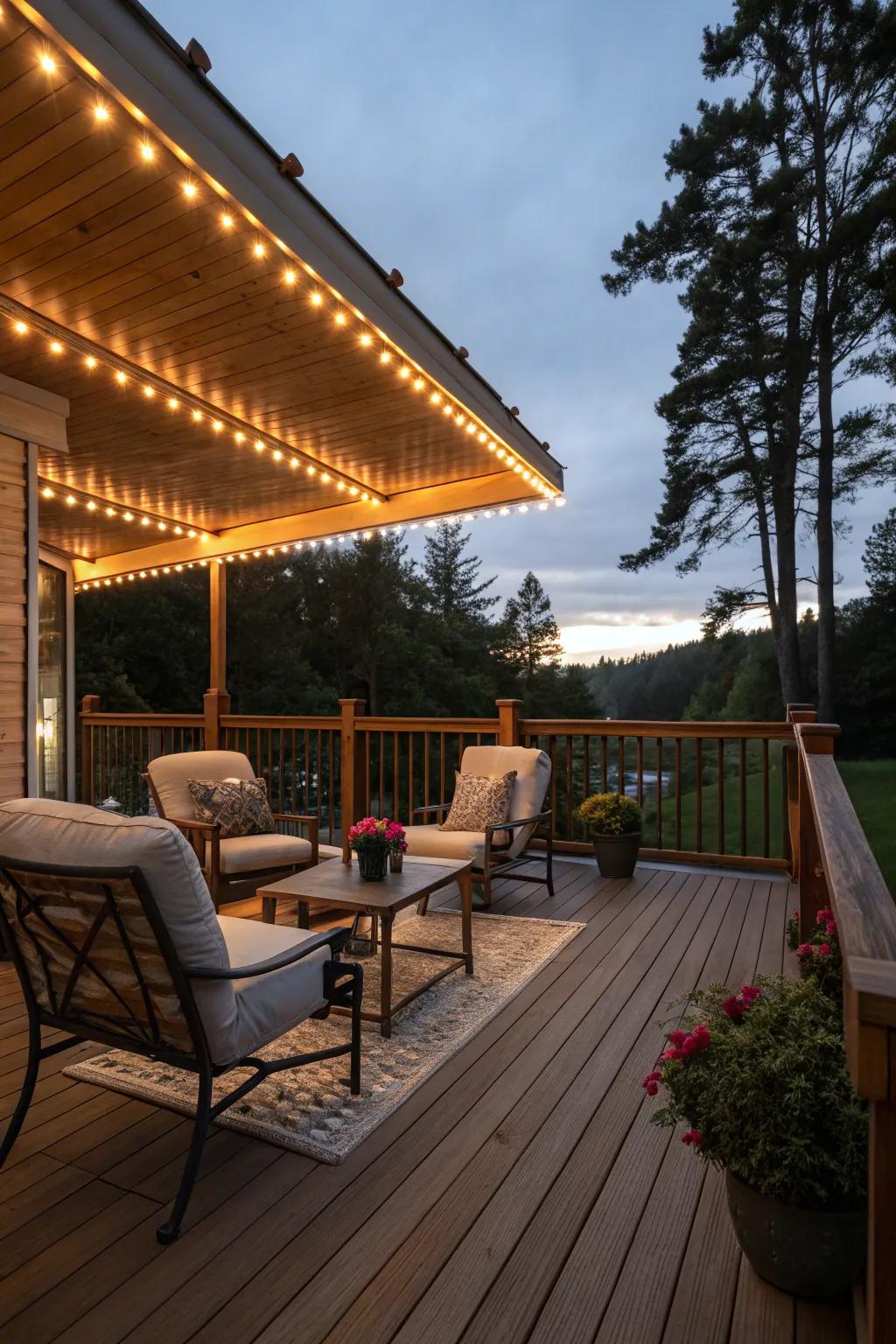 Fascia illuminated by LEDs transforms your deck into a nocturnal refuge.