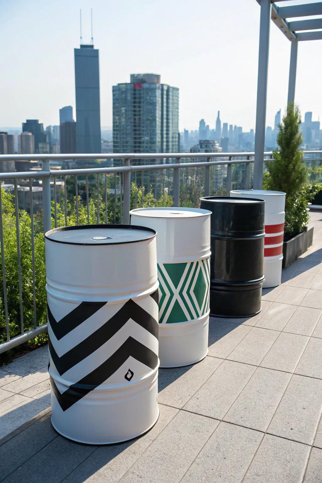 Modern urban painted barrels