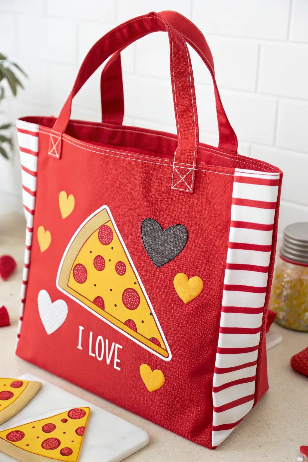 Flatbread-themed carriers provide a dash of humor and affection.