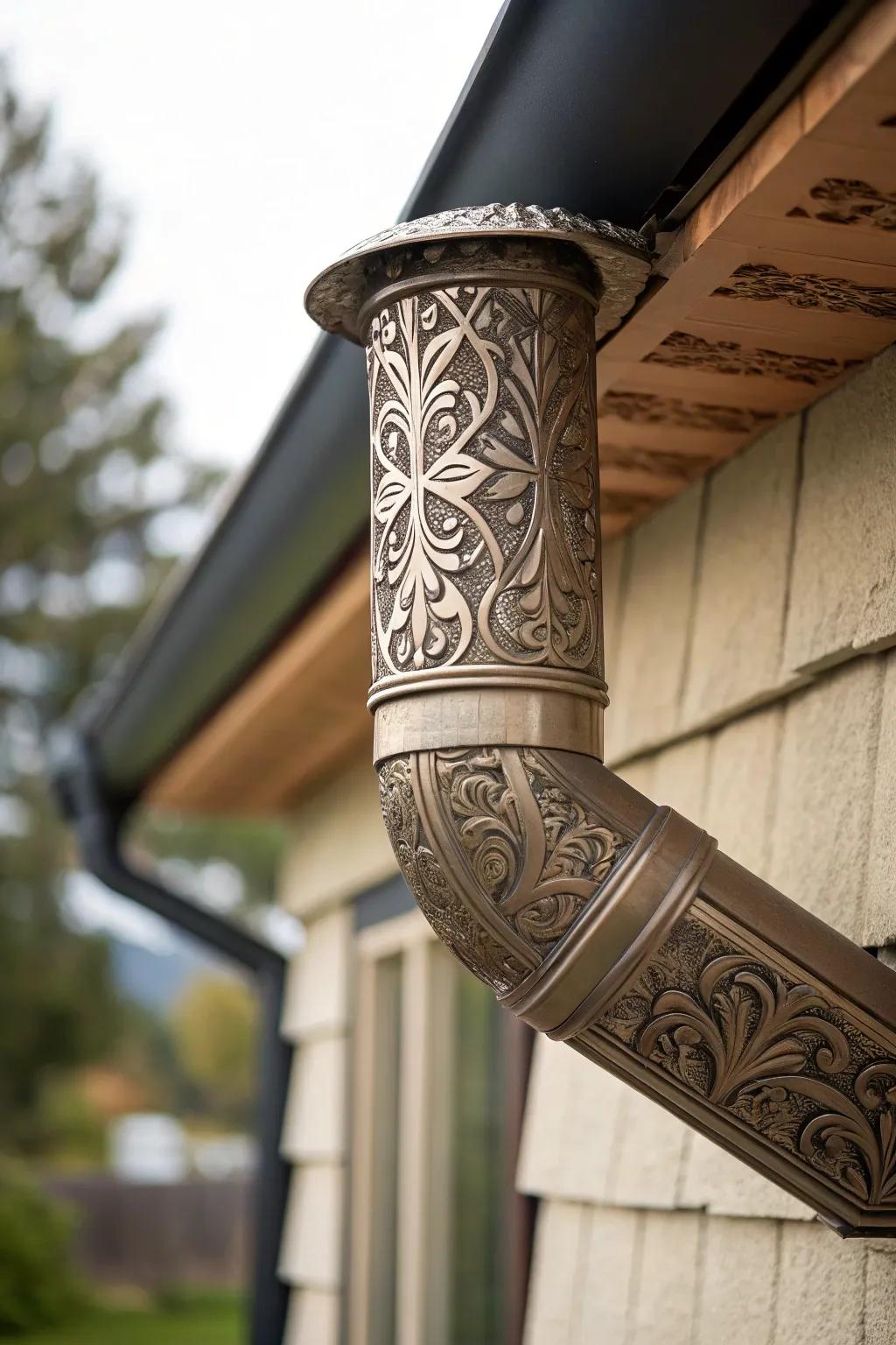 Artistic extenders transform downspouts into design highlights.