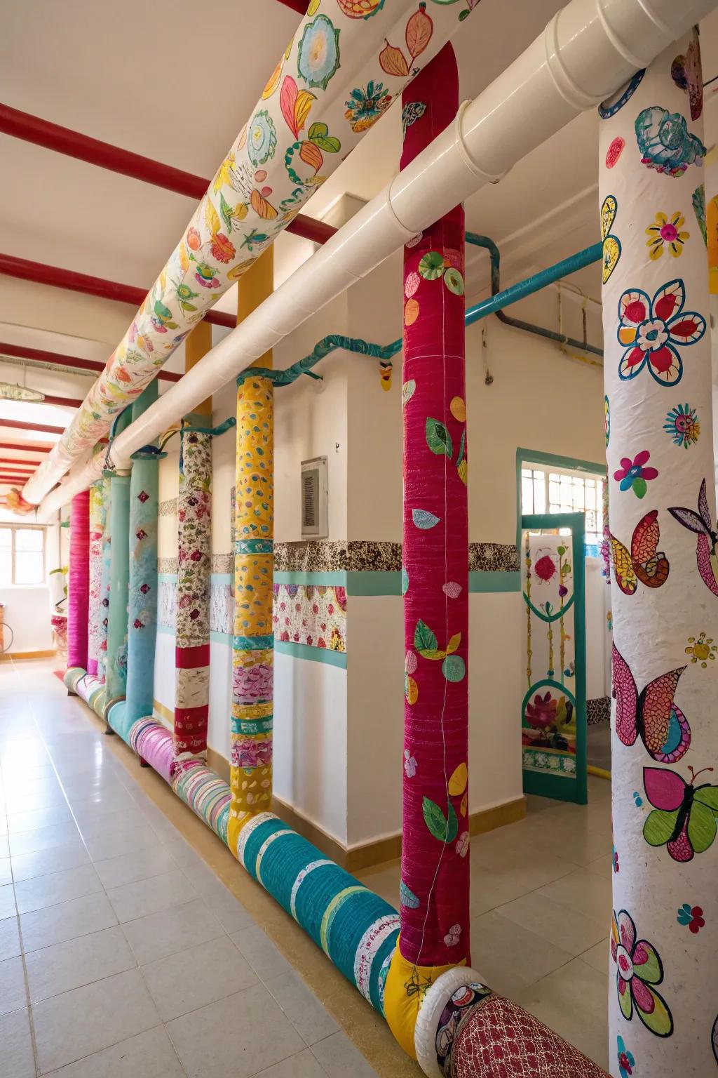 Ornamental textile wraps introduce color and style.