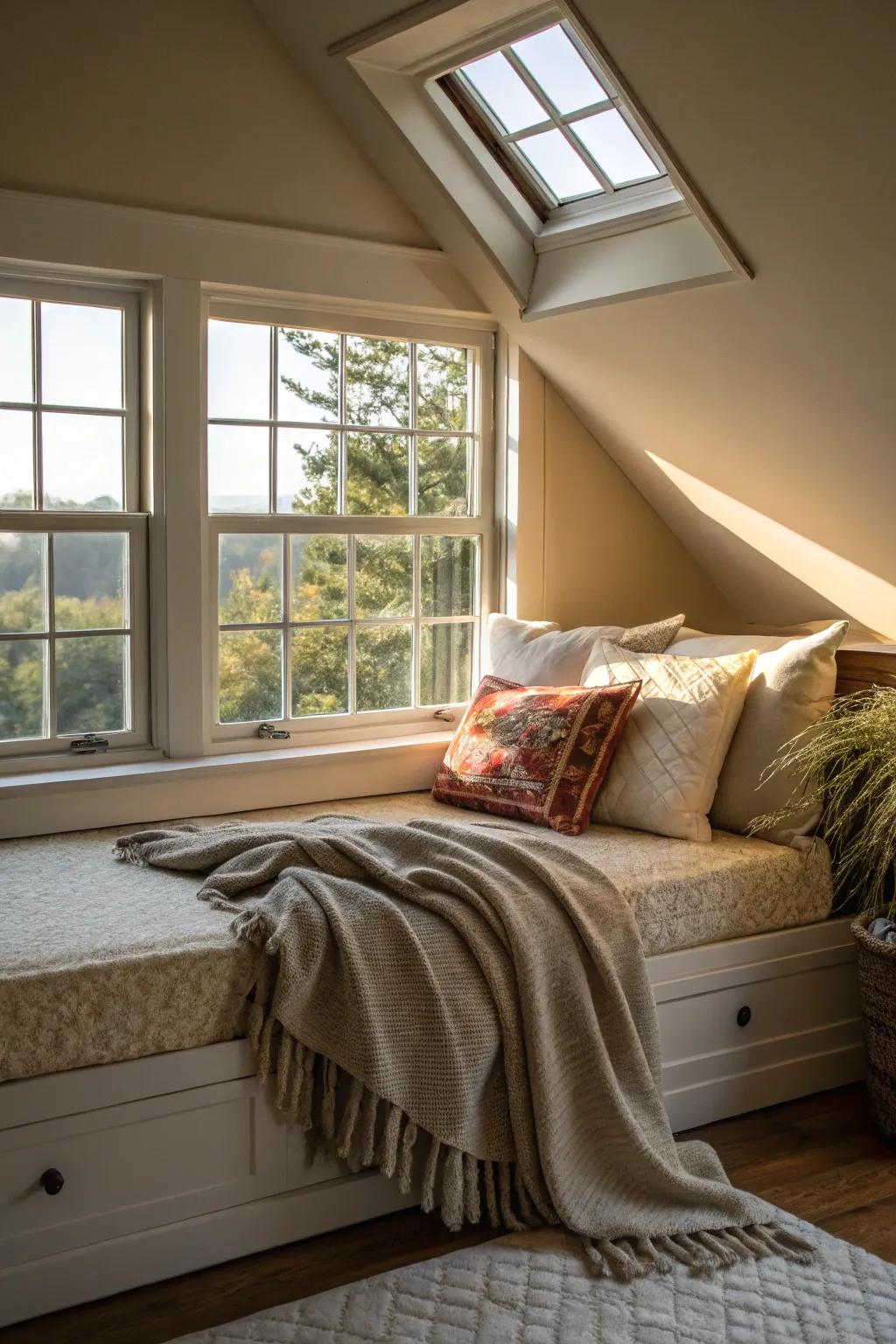 A daybed transforms the dormer into a nap-worthy retreat.