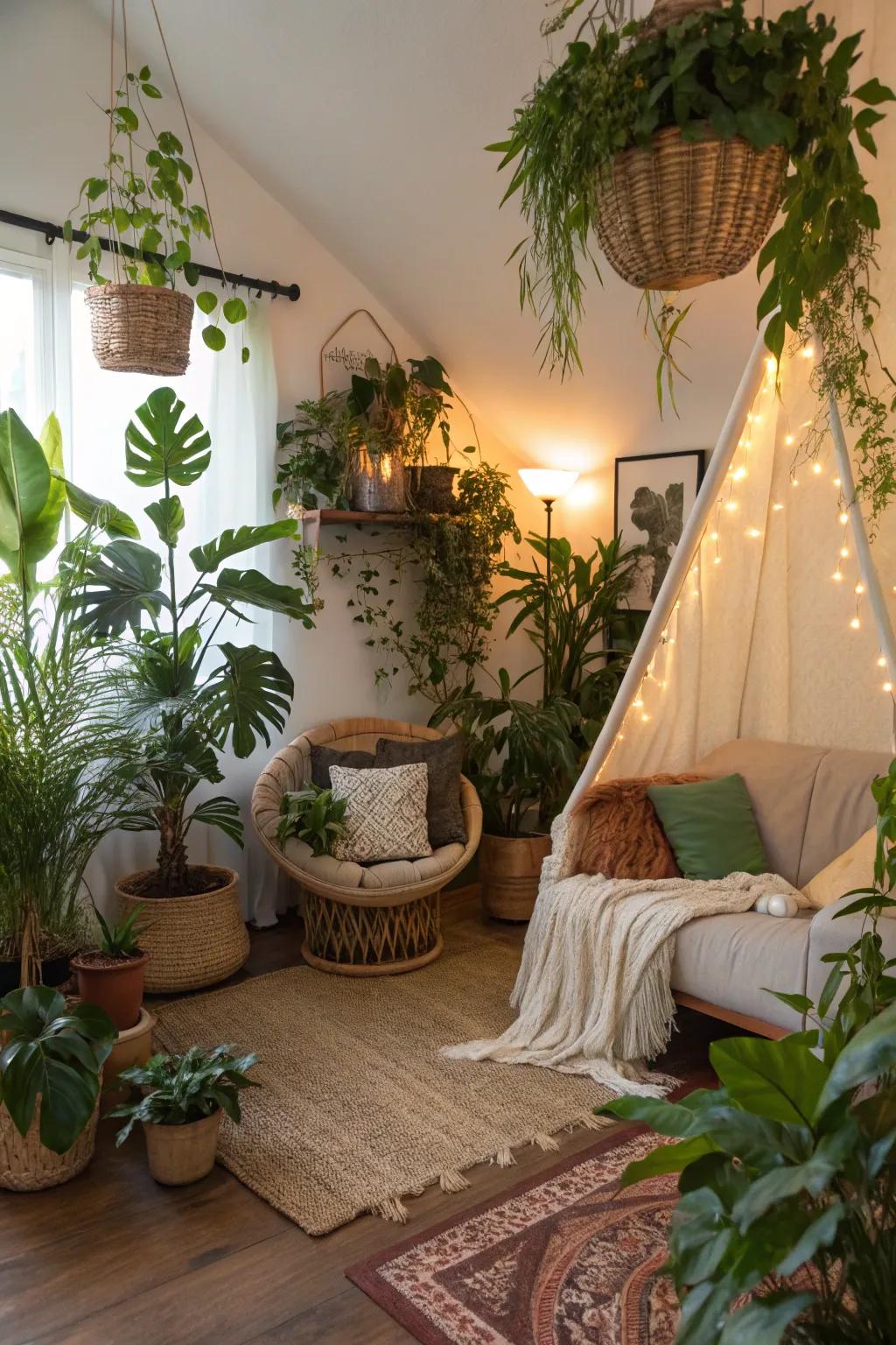 Flora add life and color to the den environment.