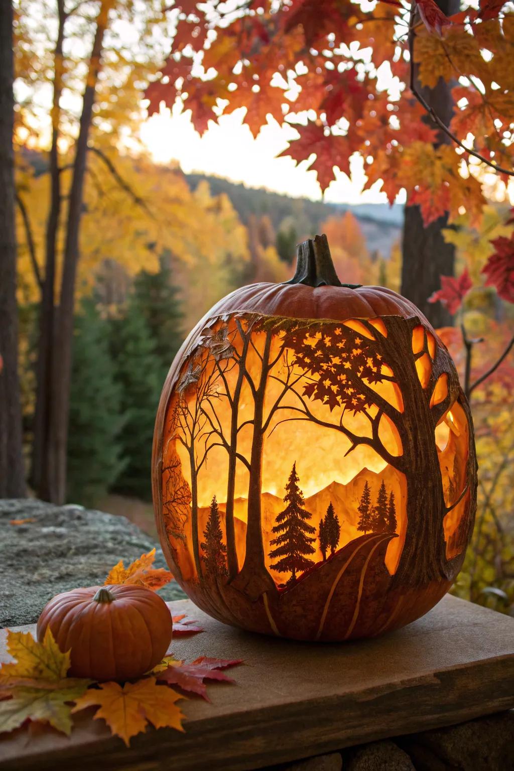 Layered forest carvings that bring nature to life.