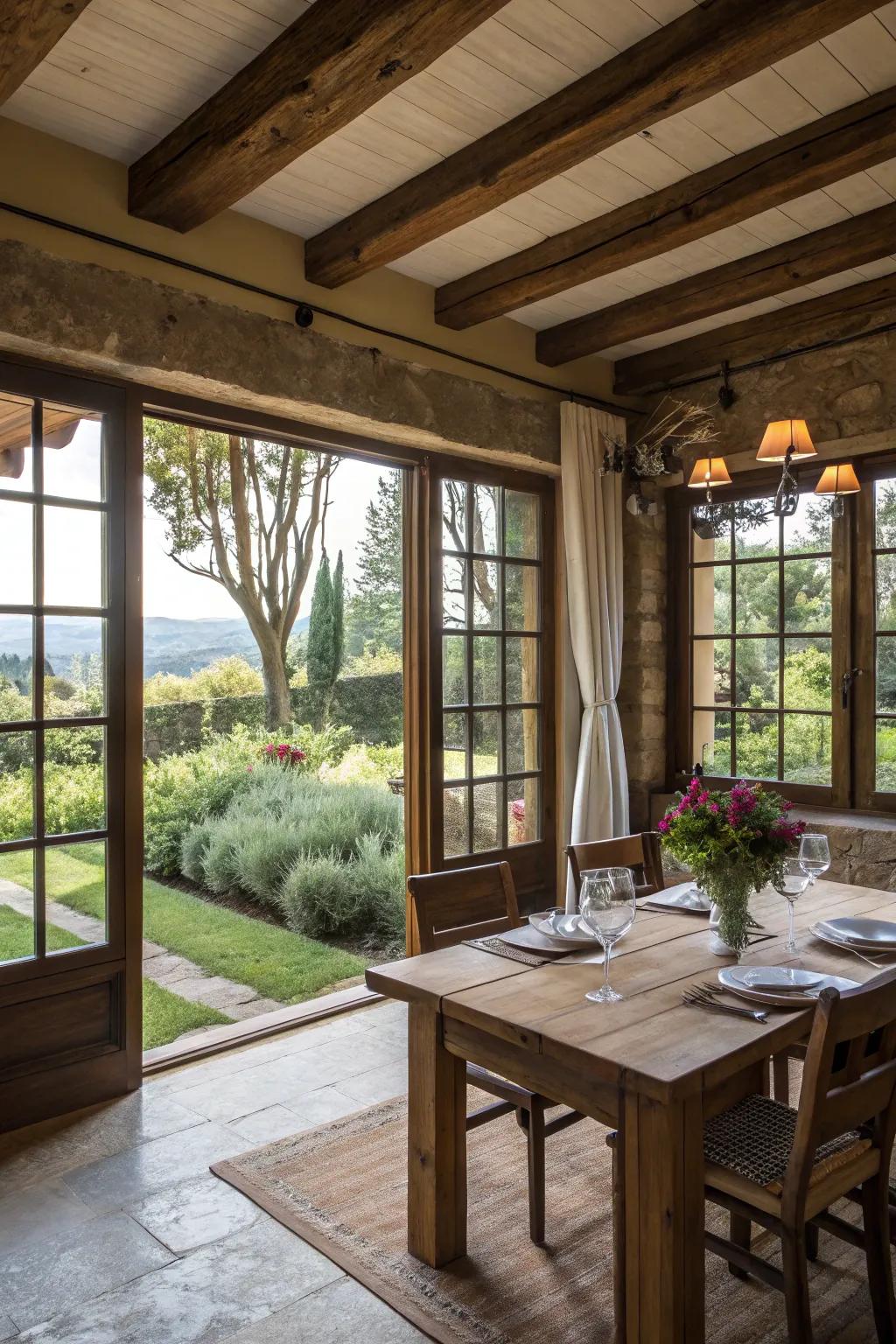 Picturesque scenery through your windows brings nature right into your dining area.
