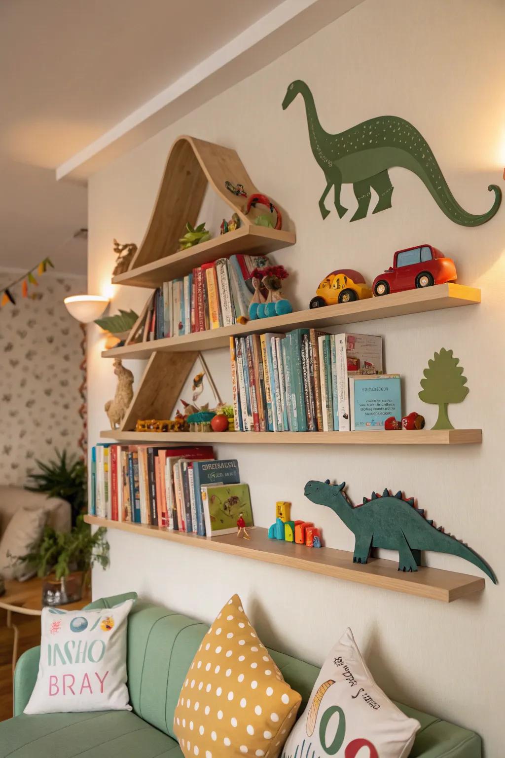 Lizard-shaped wall shelves adding personality to decor.