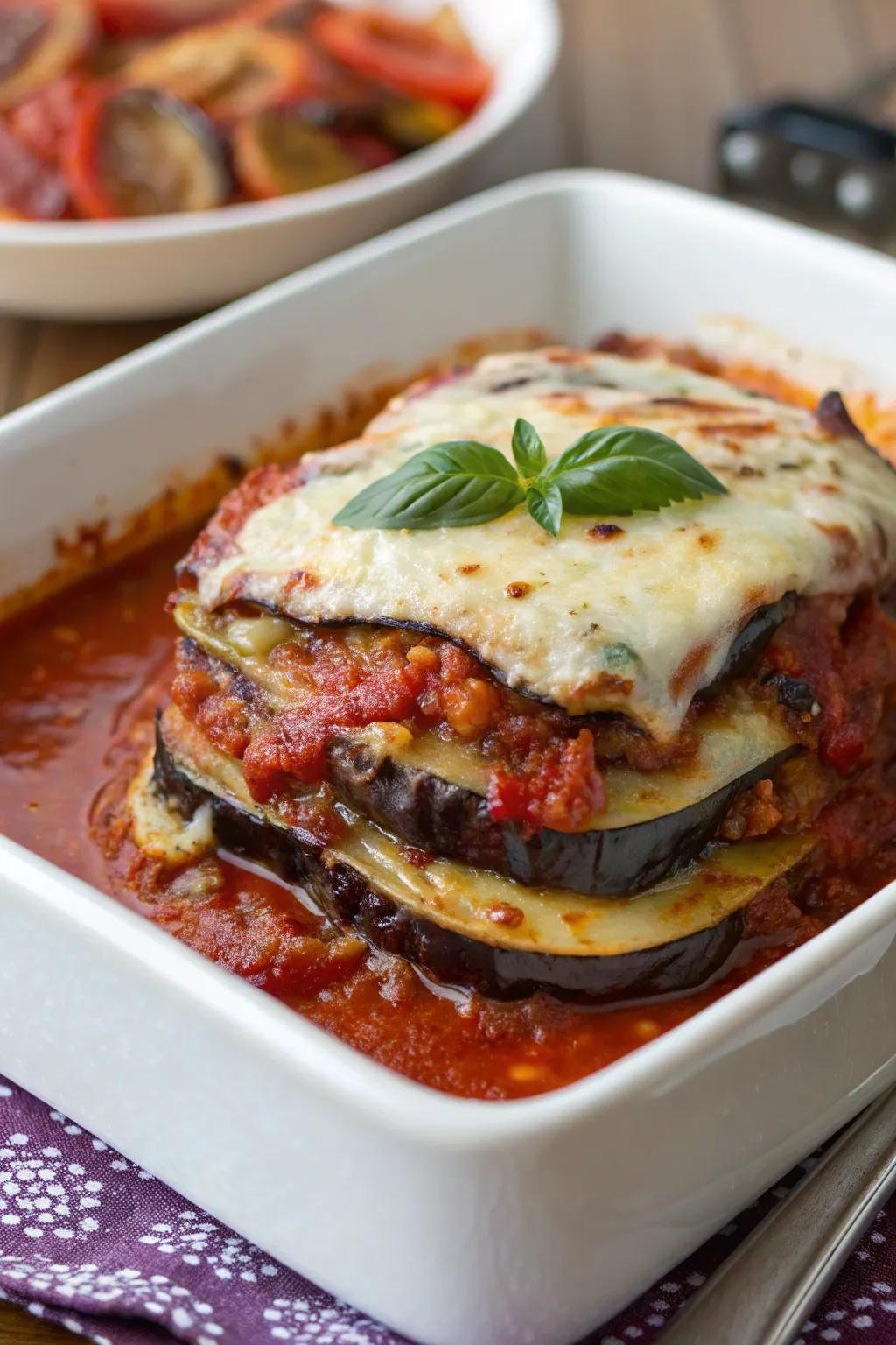 Spicy field eggplant bake, a striking and flavorful blend of culinary styles.