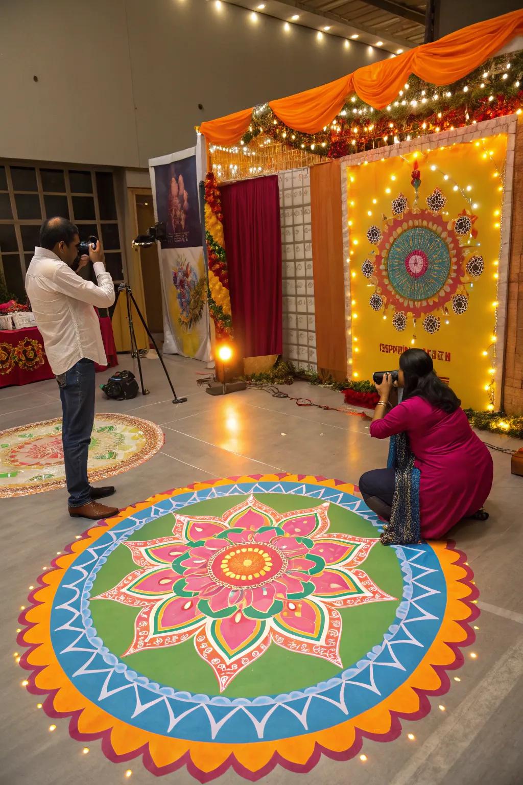 Vibrant rangoli patterns injecting an imaginative detail into the corner.