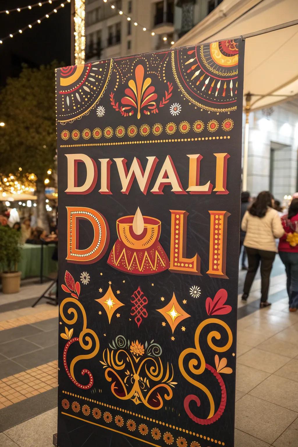 A Diwali poster with bold festive typography.