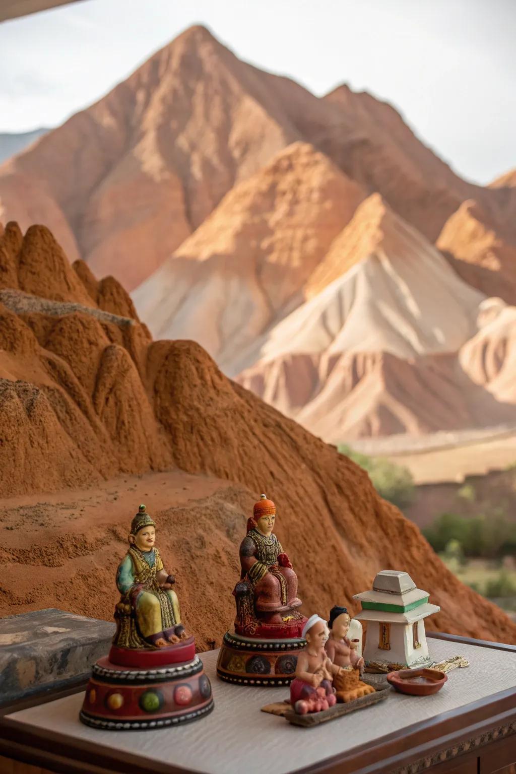 Dramatic clay mountains enrich depth to the Golu panorama.
