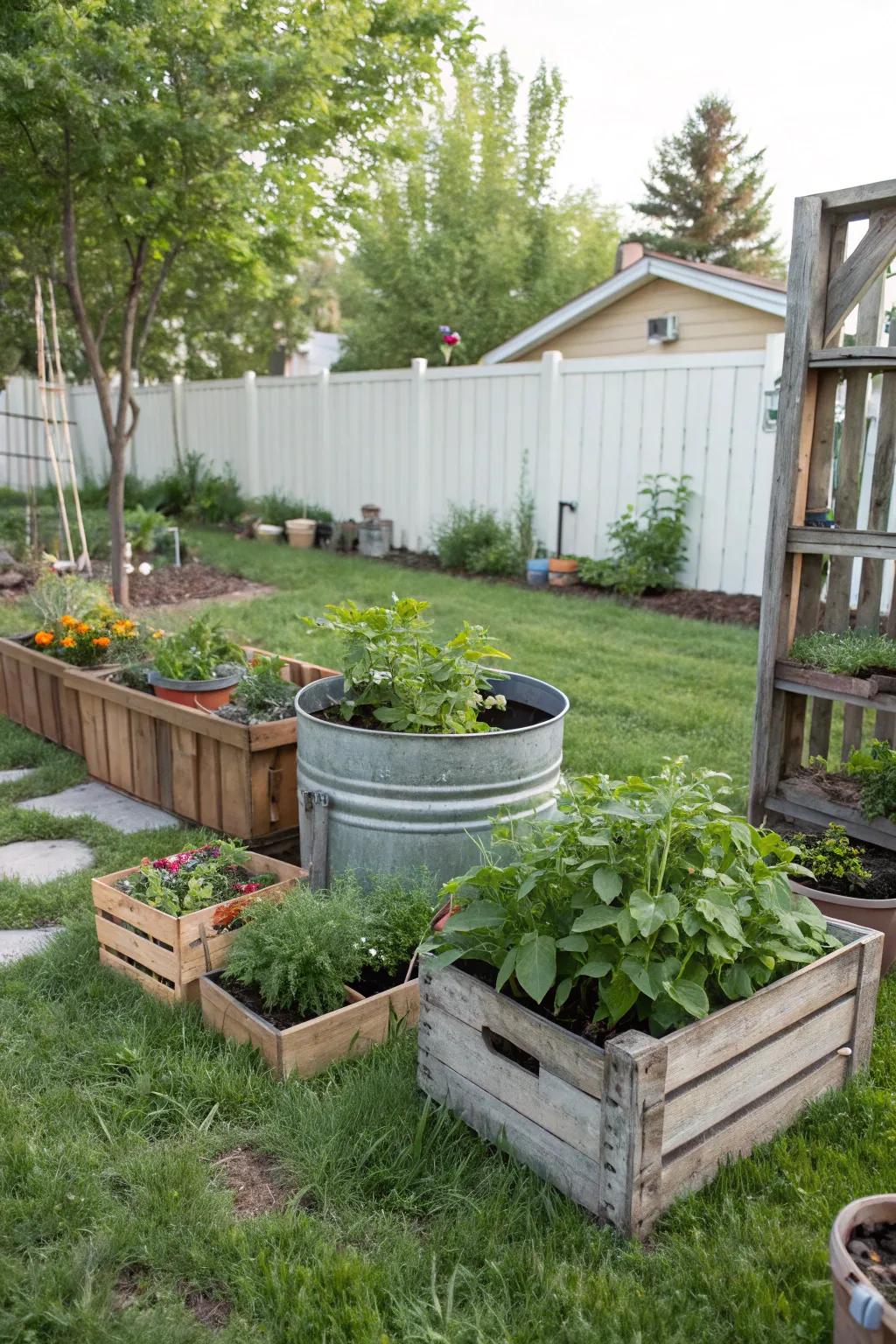 For a pet-safe and green backyard, repurposed gardening pots are ideal.