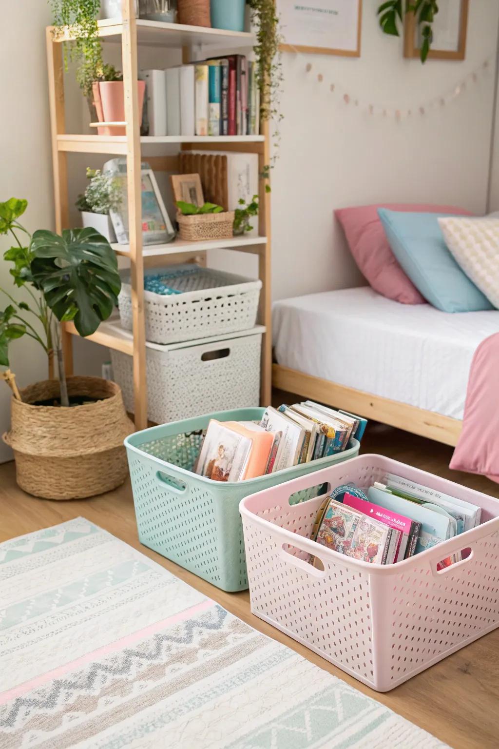 Stylish baskets and bins add both style and function.