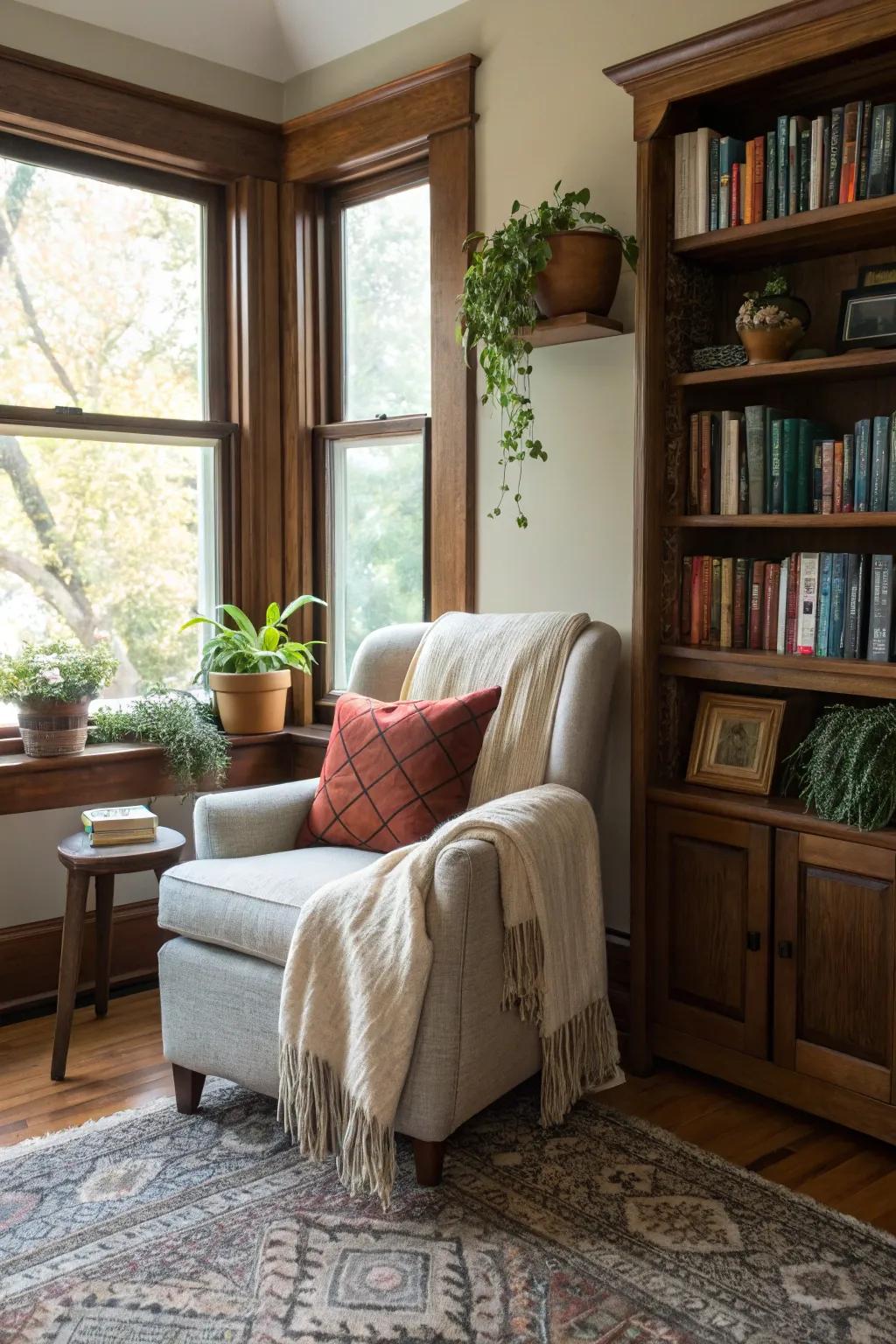 A reading nook adds personal character and a sense of tranquility.