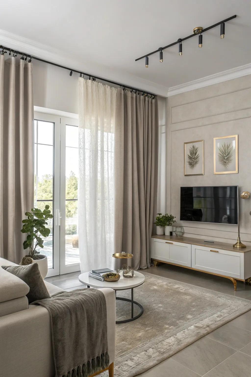 Metallic rods offer a streamlined modern appearance.