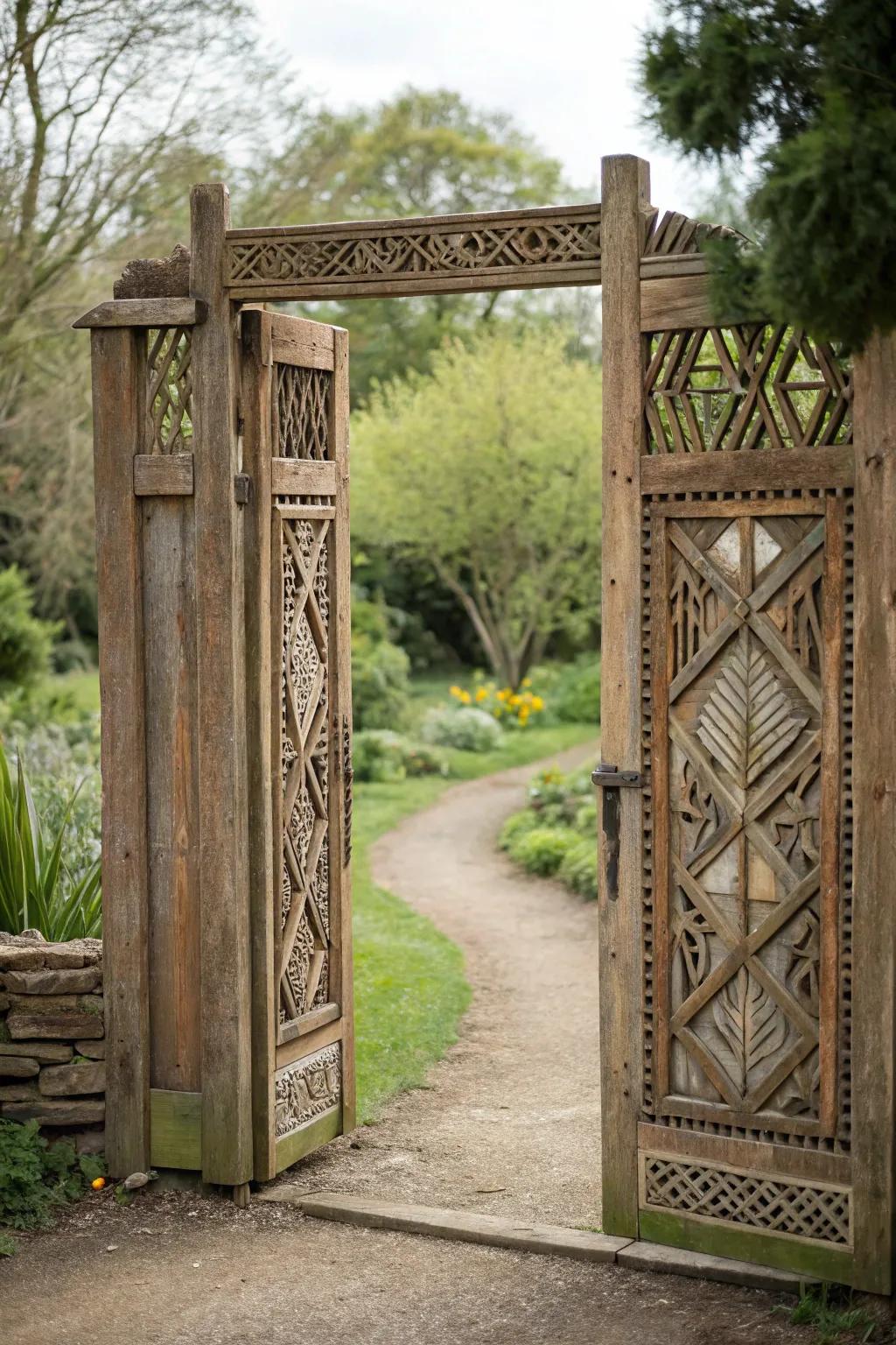 Geometric figures bring a modern flair to this timber portal.