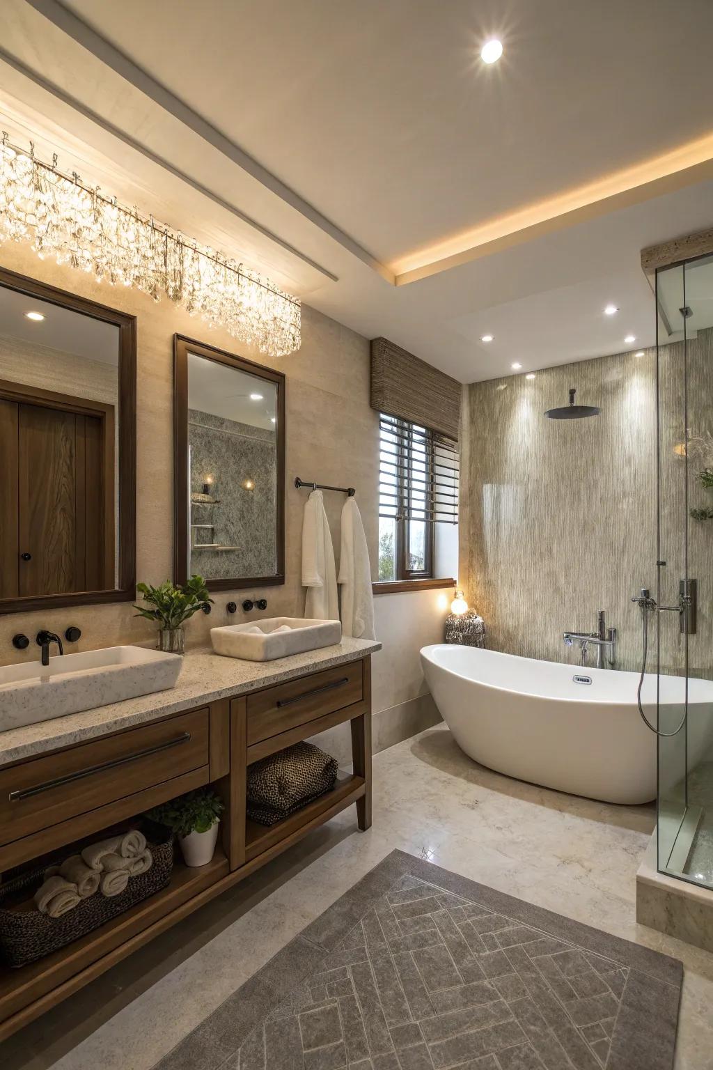 A spa-like ambiance with soft towels and calming lighting.