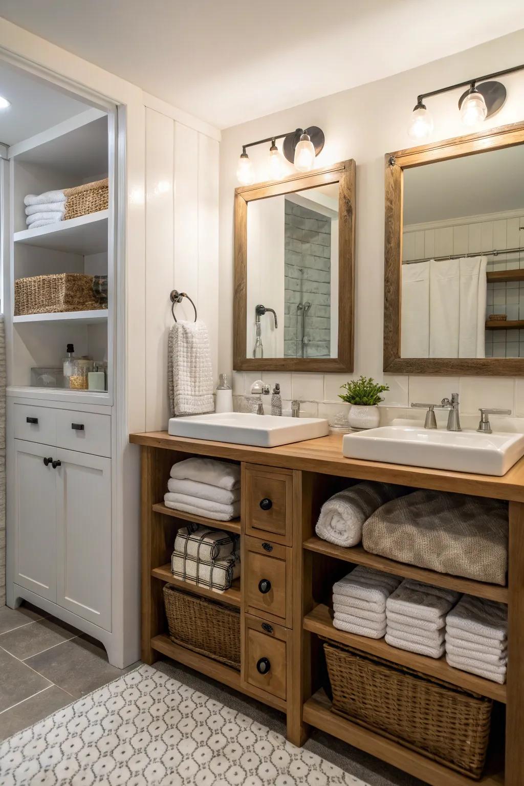 Open shelving offers style and accessibility.