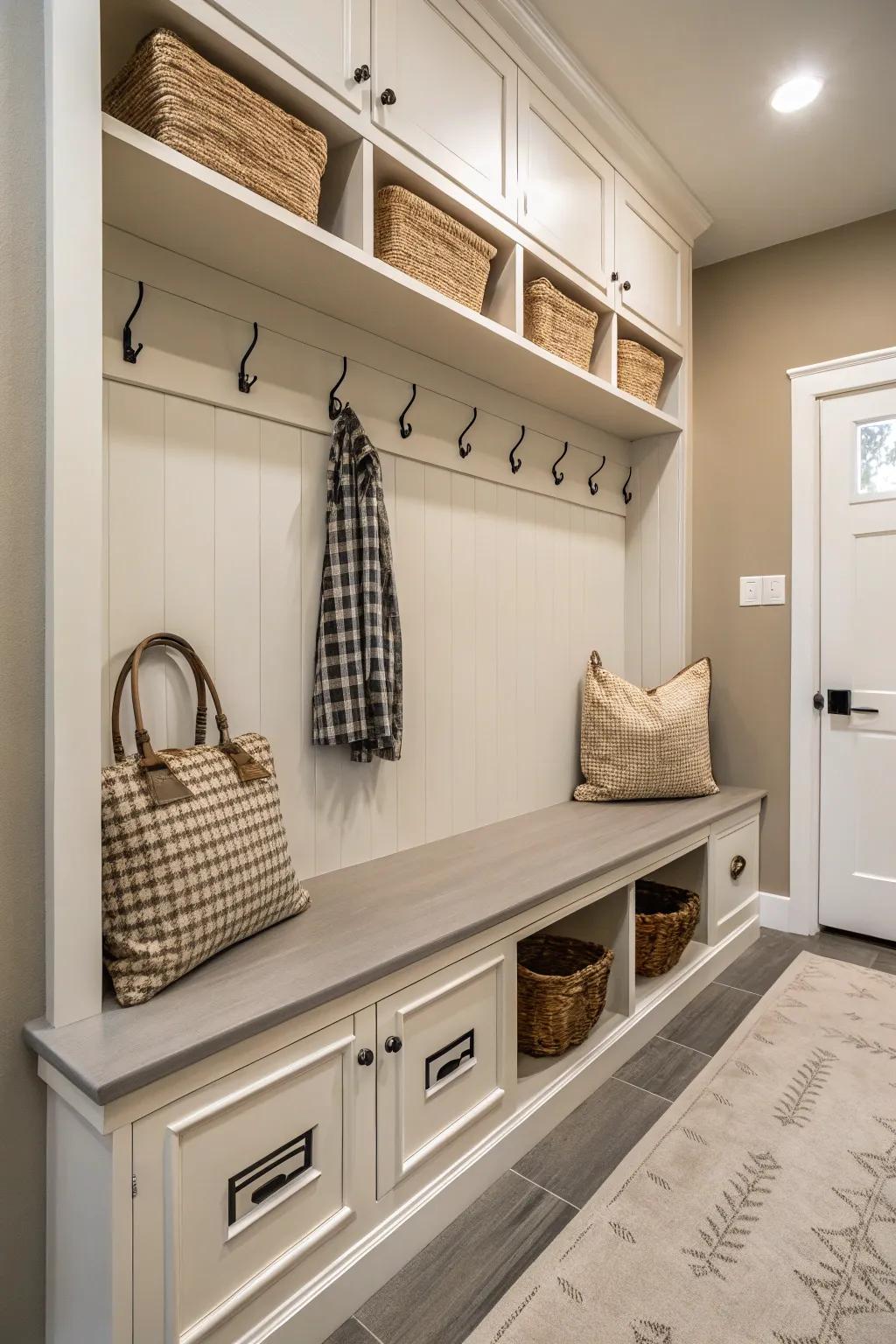 Calm colors create a cohesive look.