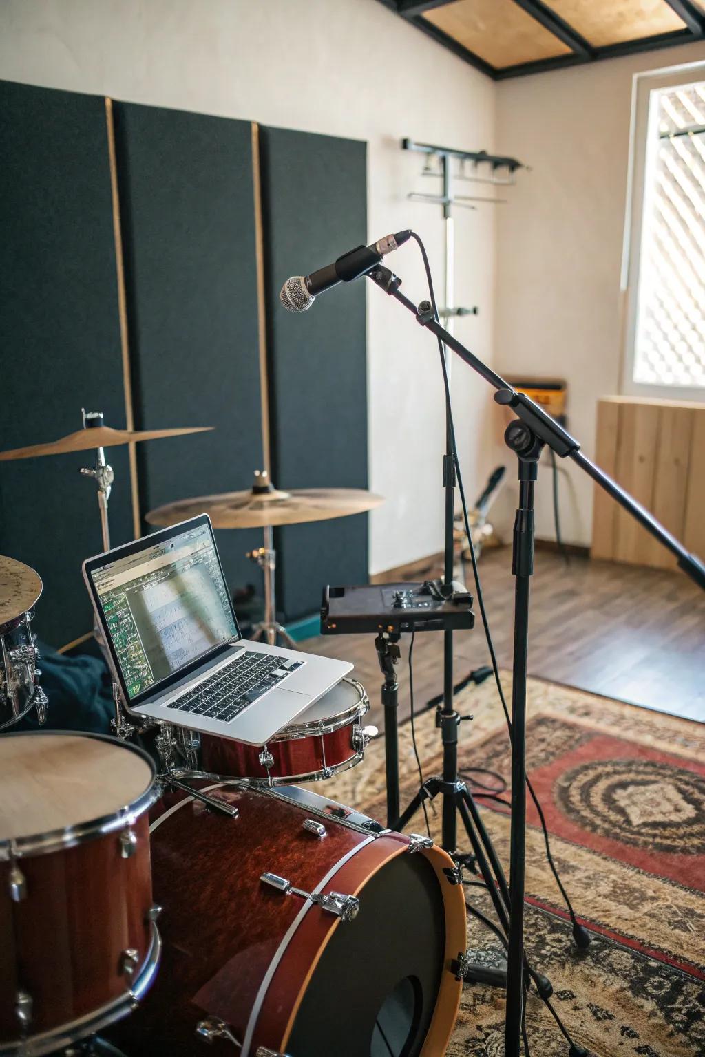 A recording zone is a creative addition to your drum room.