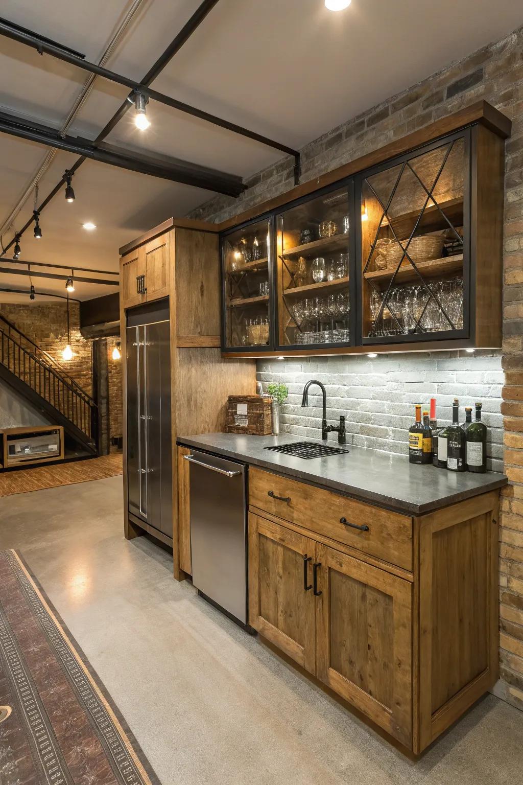 Mixed materials create a visually vibrant space.