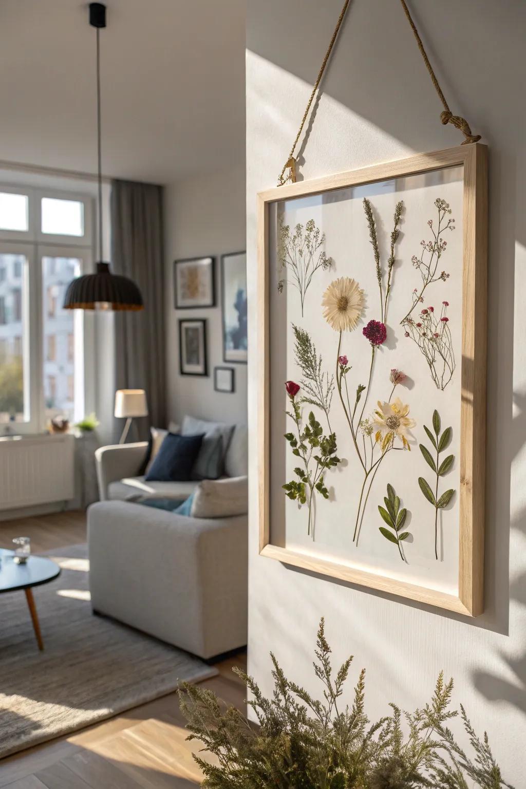 Ethereal splendor by using a suspended botanical frame.