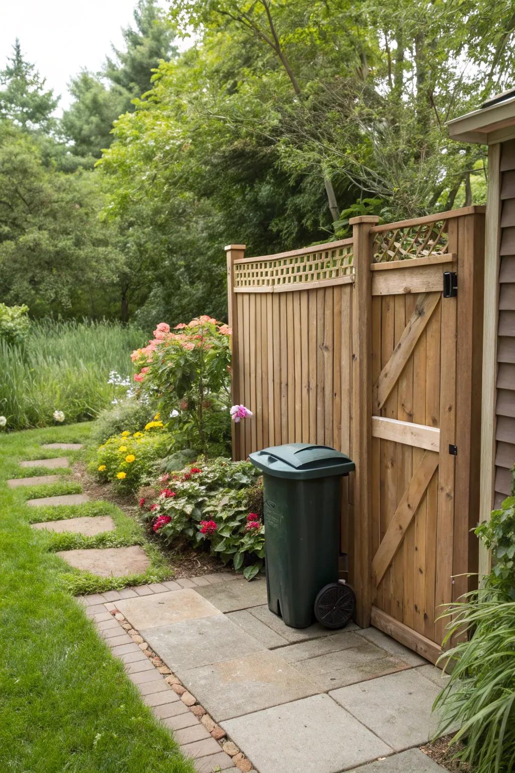 Seclusion screens enhance aesthetics while concealing trash bins.
