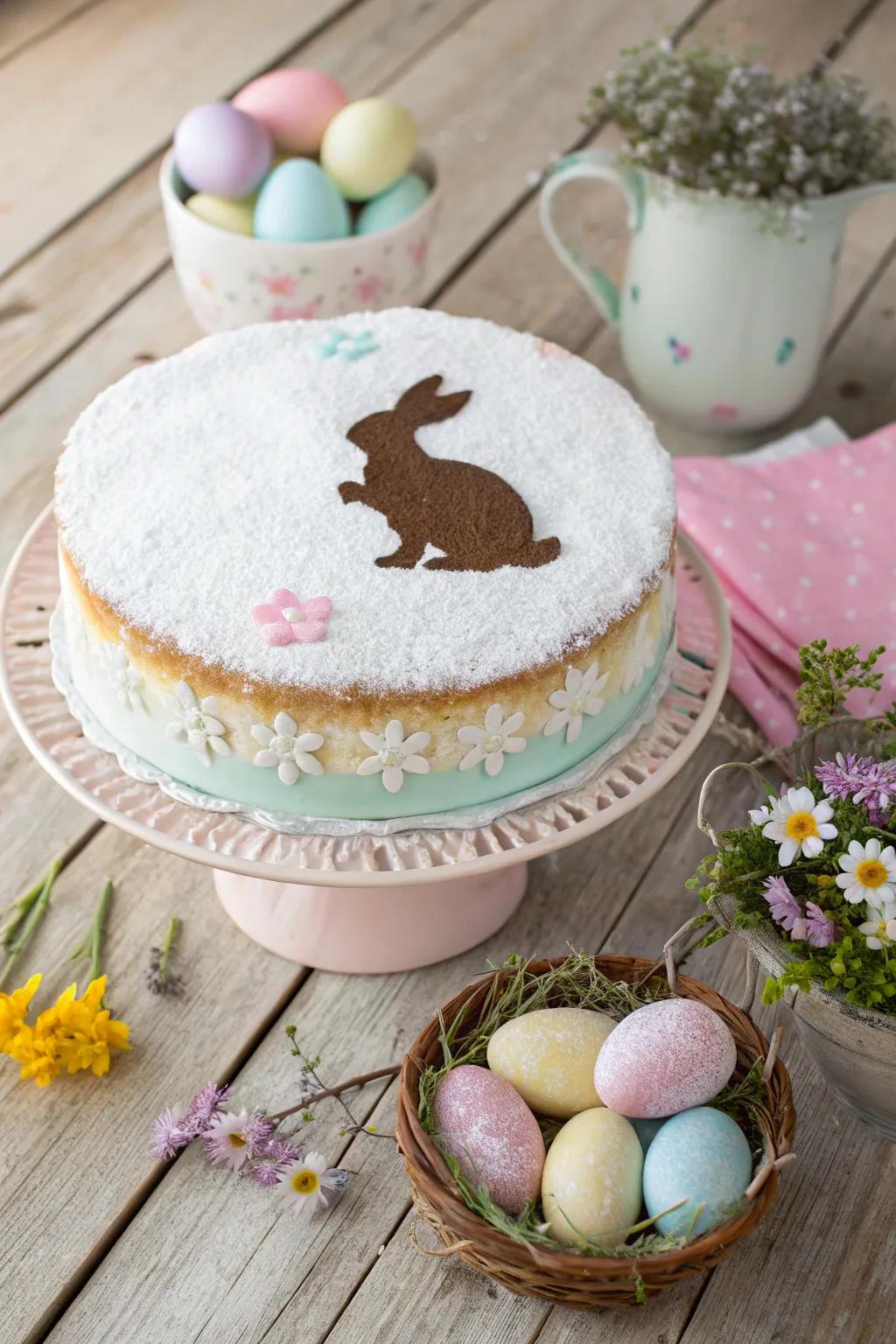 A sweet bunny silhouette adds a personal touch to this cake.