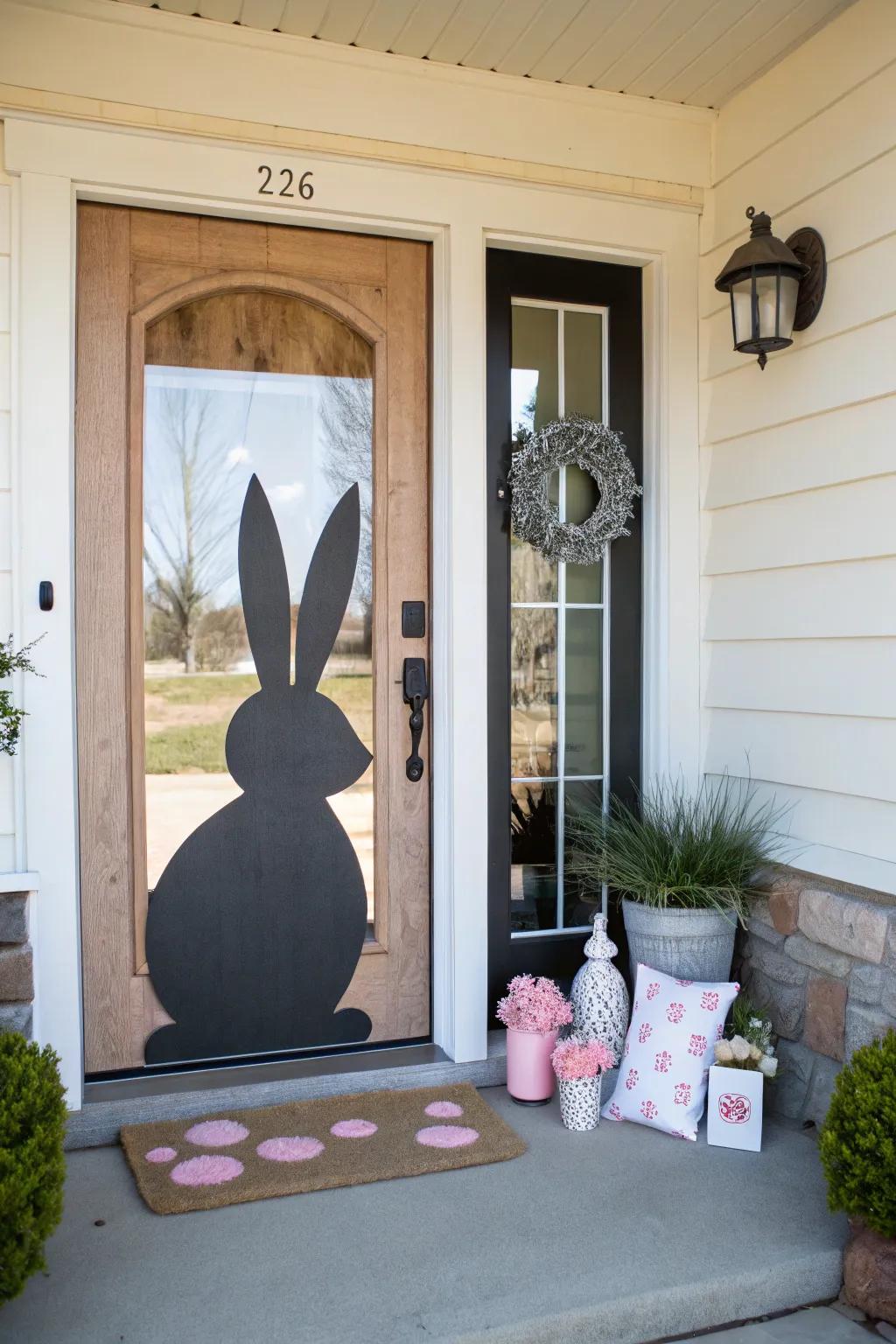 A rabbit outline decoration incorporates a timeless Easter element.