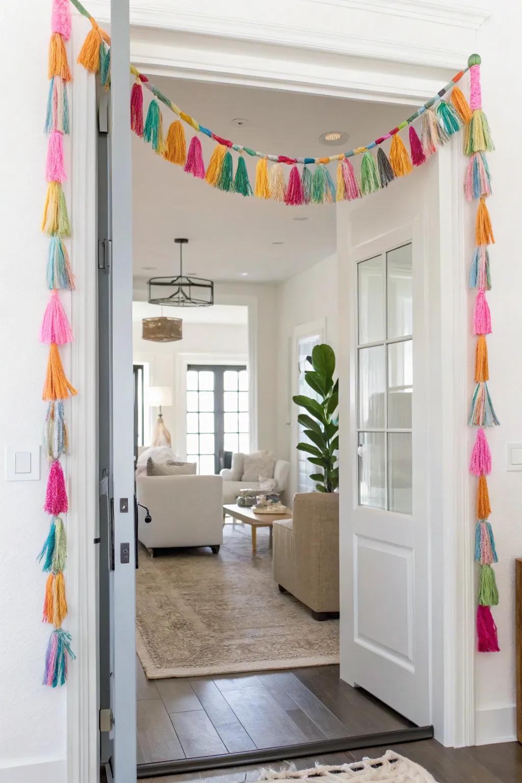Contribute style using a DIY hanging ribbons garland.