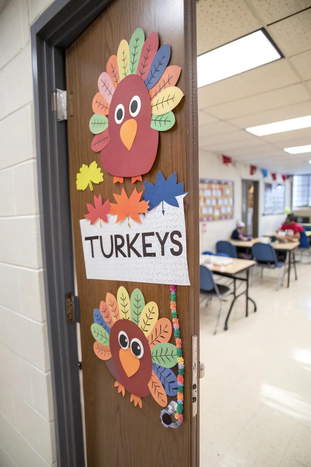 Turkeys bring festive fun to your classroom door.