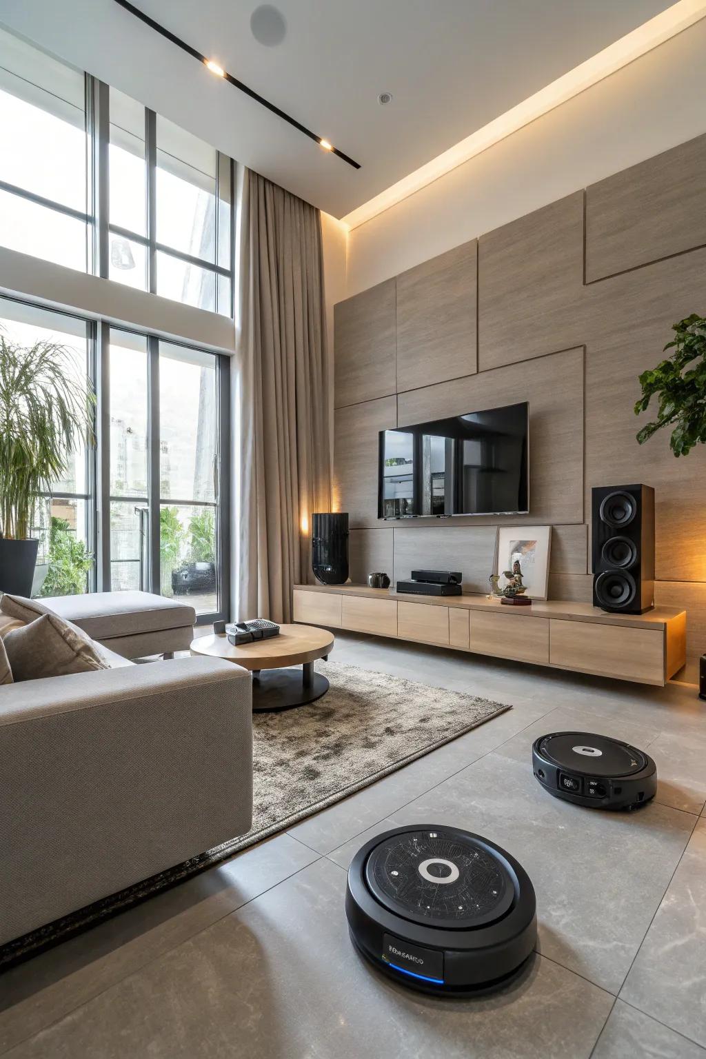 A living room fitted with smart home technology for superior energy management.