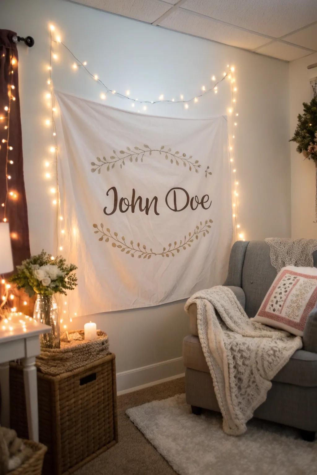Personalized name banner displayed elegantly.