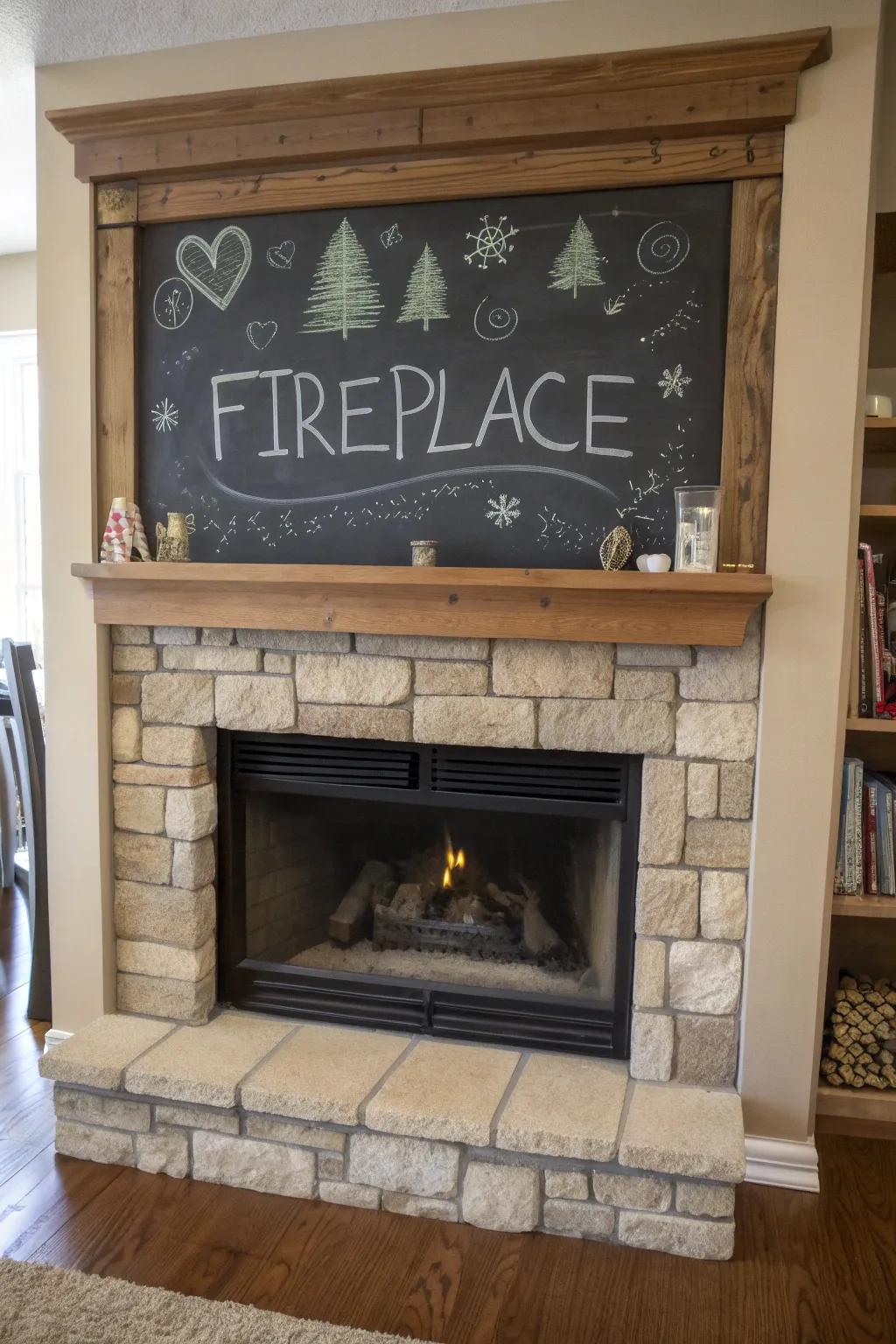 Have fun with a chalkboard fireplace feature.