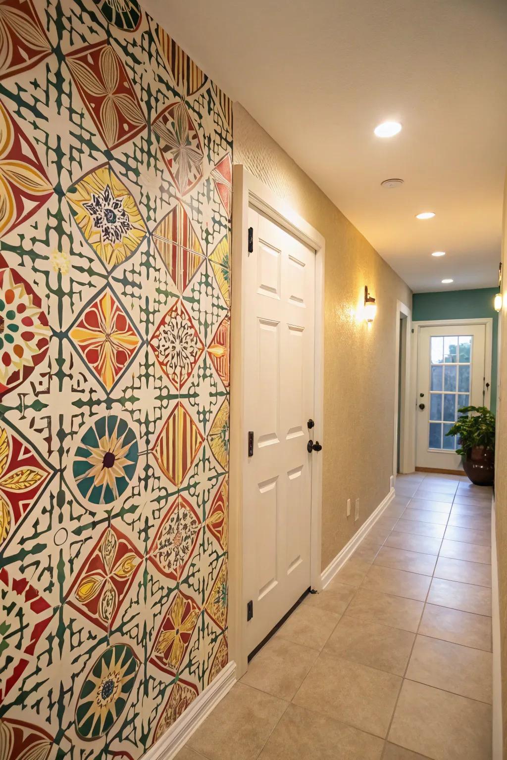 A striking stenciled design introducing persona to a space.